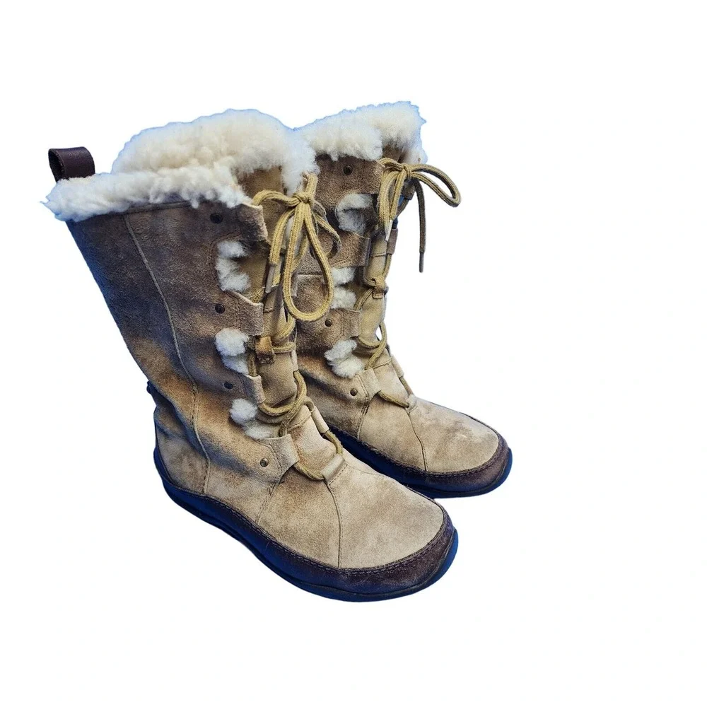 North Face Tan Abby III Lace Up Shearling Lining Mid Calf Snowboot Sz US 7